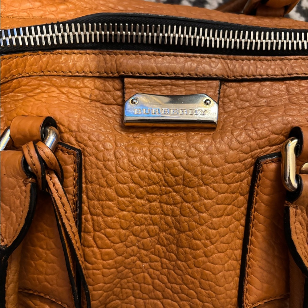 Burberry Deep Orange Leather Satchel. - Picture 4 of 7
